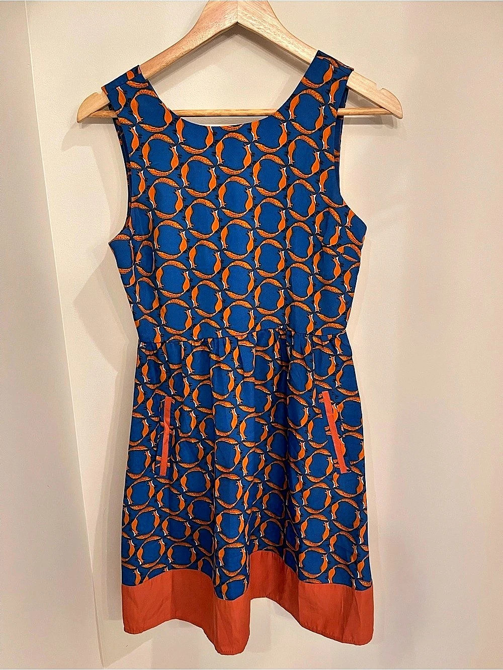 Maison Jules Fox Print Fit & Flare Dress Blue & Orange XS